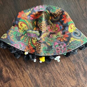 Paisley Bucket Hat Black Tassels and Dangle Mushrooms